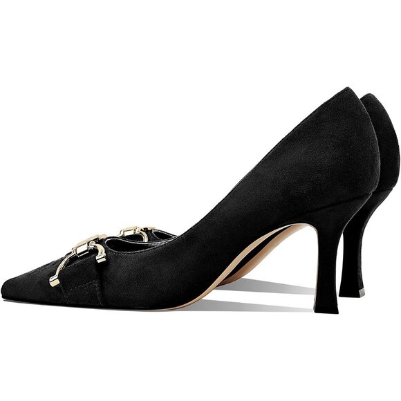Women's Black Suede Closed Toe High Heels Dress Pointed Toe Wedding Pump Shoes - Picture 6 of 6